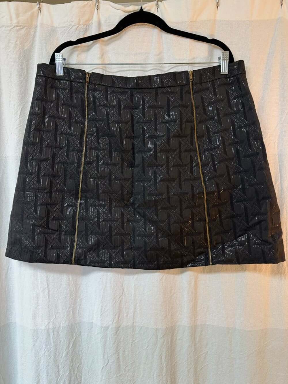 Double-zip Front Metallic Mini Skirt